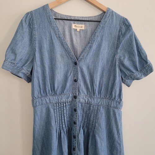 Madewell Jean Dress Denim Puff Sleeve Button Women's 12 Lightweight - Picture 2 of 5