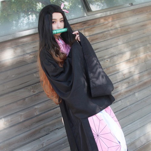 Demon Slayer Kamado Nezuko Cosplay Full Set Costume Kimono Wig Halloween - Picture 32 of 34