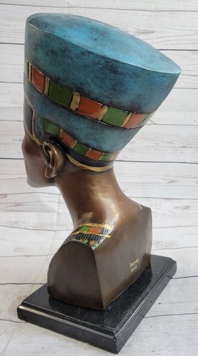 Bronze Figur Ägyptische Büste Queen Nefertiti Heim Dekor Statue Groß Figur - Foto 5 di 7