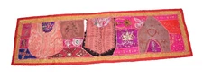 Indian Handmade Red Table Runner Throw Patchwork Embroider Boho Vintage Home Dec
