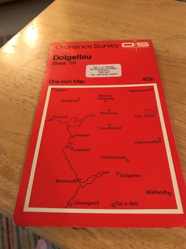 1967 vintage OS Ordnance Survey One-Inch map No 116 Dolgellau