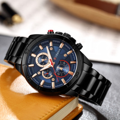 Orologio Da Polso Curren 8275 Uomo Analogico Quarzo Business Nero Blu lac |  eBay