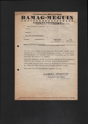 Leipzig, letter 1946, Bamag-Meguin AG technical office