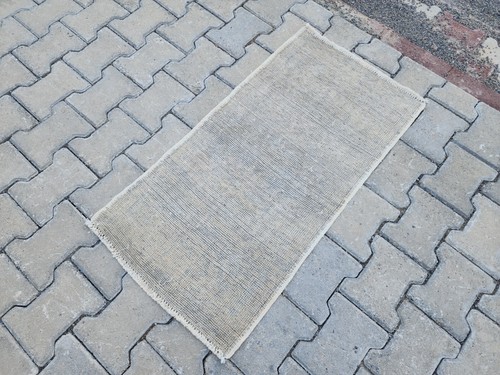 Minimal Turkish Rug, 1.7x3.2 ft, Faded Grey and Cream, Striped Modern Look - Picture 3 of 9