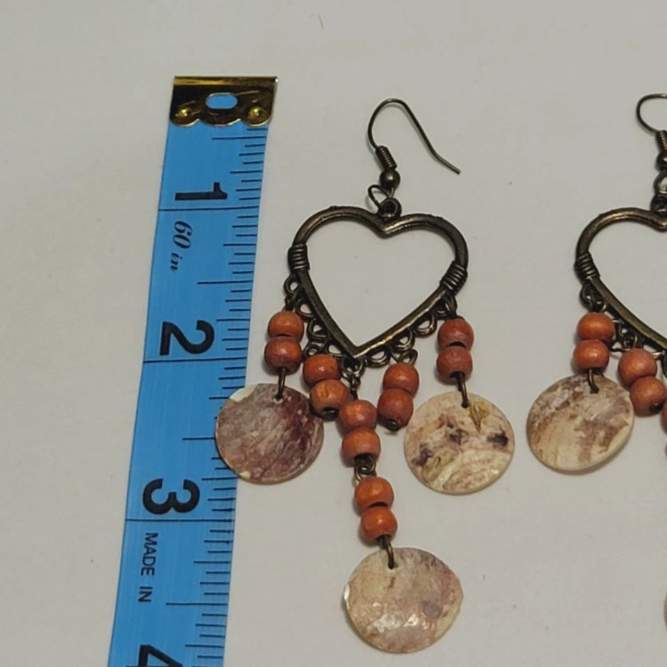 Бронзовые висячие серьги-сердечки с абалоновыми подвесными дисками - Изображение 4 из 4