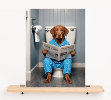 Funny Red Fox Labrador Dog metal wall sign Sat on toilet newspaper bathroom bar