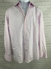 Robert Graham Pink White Striped Long Sleeve Collared Dress Shirt Medium defect