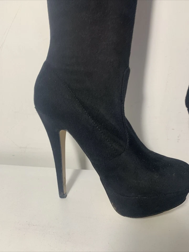 Botas de plataforma RAVEL de gamuza negra sobre la rodilla. tacón stiletto talla 5 Foto 3 de 4