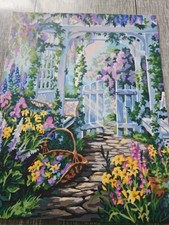 Paint By Numbers Flower Garden Gazebo Finished Cottage Core 20x16 Not Framed PBN