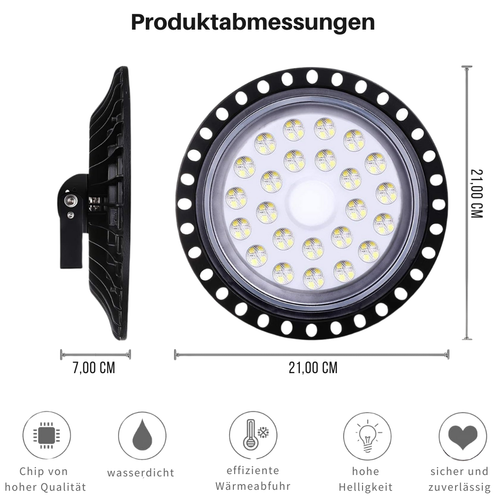 2x LED UFO Industrielampe 100W, 10.000 Lumen, IP65 wasserdicht – für Werkstätten - Bild 3 von 6