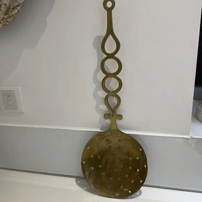 Vintage Brass Wall Hanging Strainer/ Sieve/ Chestnut Roaster 8” x 21 1/2” h - Image 1 of 4