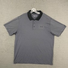 Under Armour Polo Shirt Mens 2XL Loose Fit Gray Black Striped Golf Dad Casual