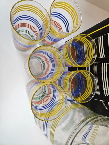 Indiana Glass STRATA 7 Piece Primary Color Ice Tea & Pitcher Set w/Box MINT - Picture 6 of 7