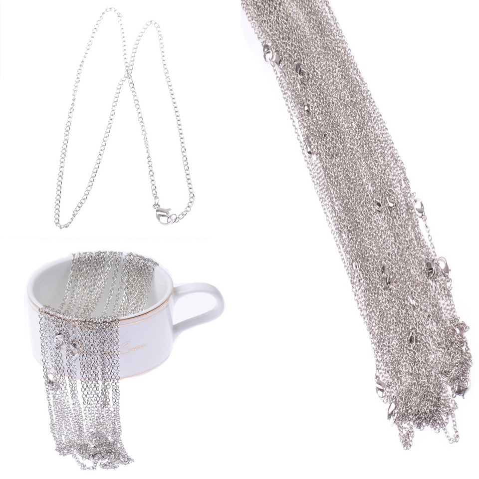Wholesale 100 Pcs DIY Silver Hard Link Chain Necklace – 22-24” Adjustable, Alloy, Nickel-Free – Handmade USA