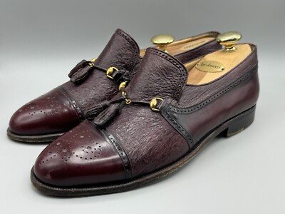 MORESCHI HORSEBIT TASSEL PECCARY LOAFERS SHOES BURGUNDY MEN SZ DAMAGE 