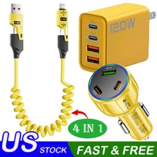 120W Fast Type C Wall Charger & 5FT 4 in 1 Cable For iPhone17 16 ProMax 15 14 13