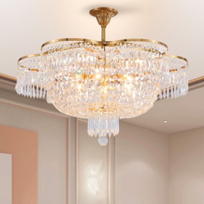 23.6'' Luxury Chandelier Crystal Pendant Light Gold Bronze Ceiling Lamp Fixtures