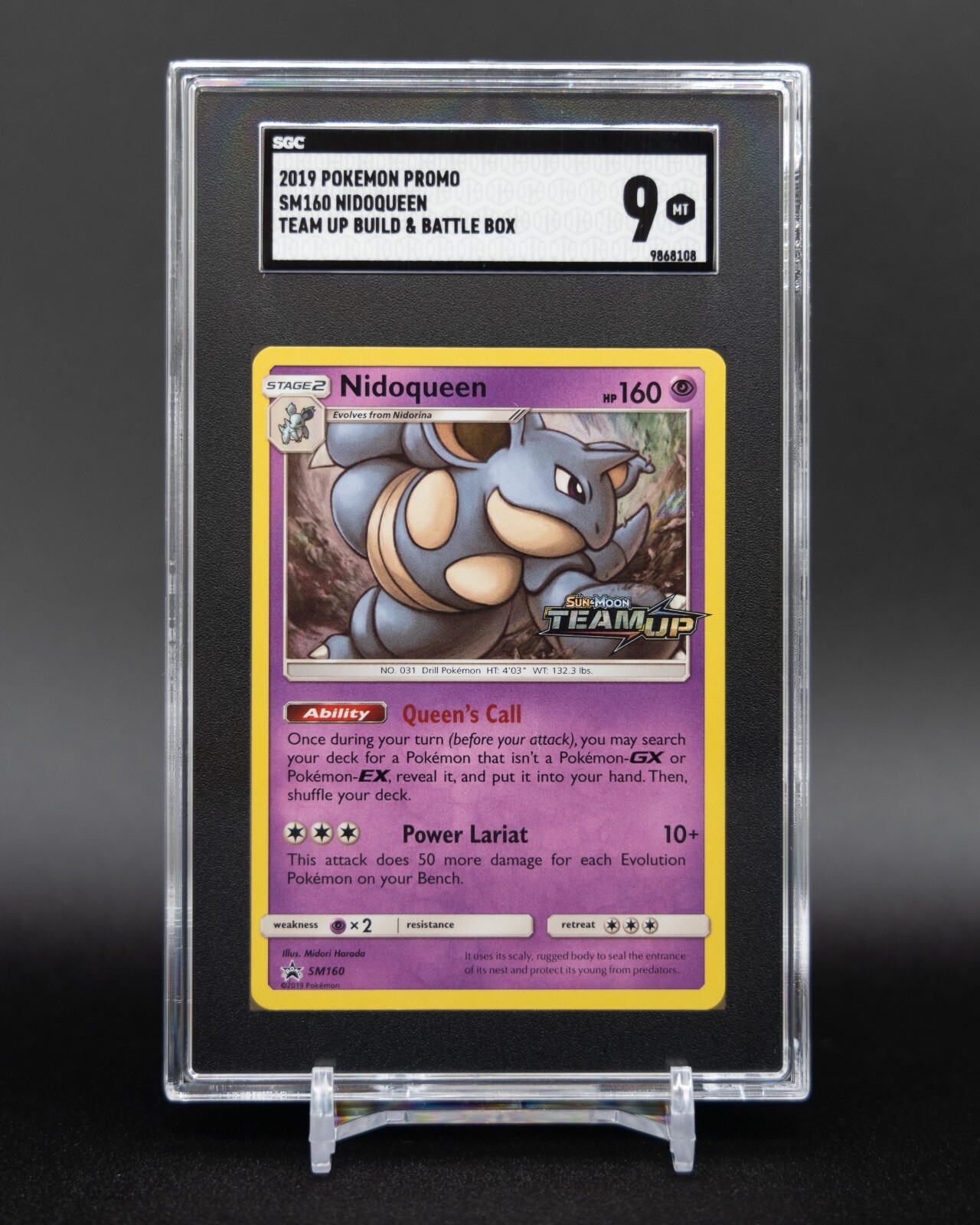 2019 Pokemon SM160 Nidoqueen Black Star Promo Sun & Moon Team Up SGC MINT 9
