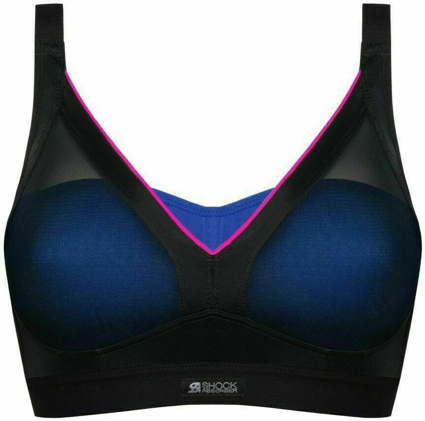 Sujetador deportivo amortiguador negro azul talla 32B acolchado soporte de forma media S015F Foto 3 de 4