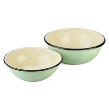 Novomoskovsk Green Enamel Bowl Set of 2 Mixing Bowl Set - 2.7 qt, 4.2 qt