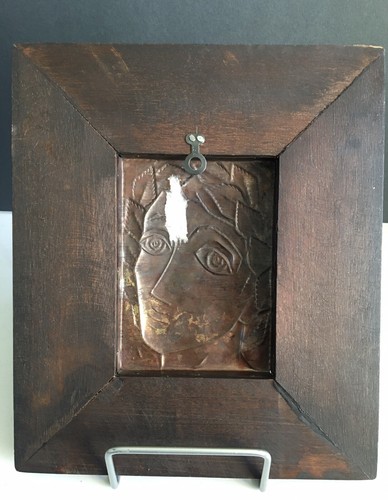 Copper Repoussé Roman Man Wearing a Laurel Wreath Wood Framed 11" x 9" - Picture 3 of 4