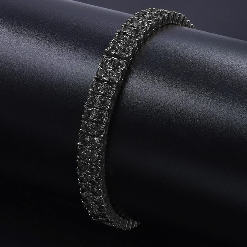 5.55 Ctw. VVS1/D Zirconia Onyx Black Finish 8mm/2 Row Tennis Link Chain Bracelet - Picture 4 of 26