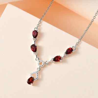 Mozambique Garnet Necklace 18 Inches in Sterling Silver and Stainless Steel 2.35