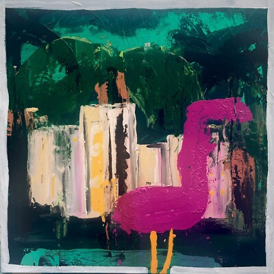 ''SOUTH BEACH'' Acrylic painting. DEADFLY STUDIOS- large 3D canvas