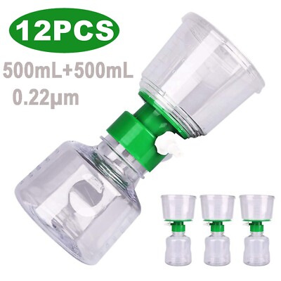 12PCS Vacuum Bottle Top Filters 0.22um PES Membrane 500ml Funnel+500ml Received