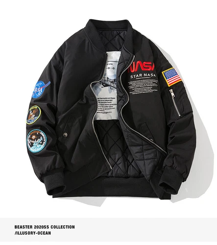 Men Winter Flight Jacket NASA Style Bomber Coats Ma1 Pilot Army Jacket Outwear - Picture 10 of 26