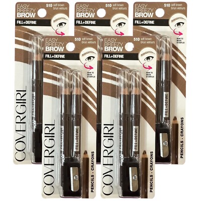 5 Pack Covergirl Easy Breezy Brow Fill Define 2 ct Pencil 510 Soft Brown 0.06 oz