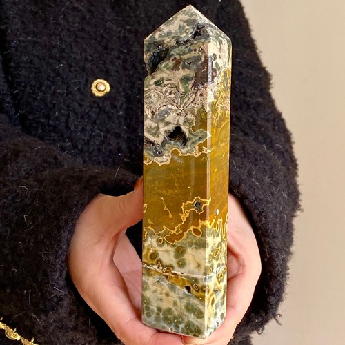 1.13LB Natural yellow ocean jade obelisk crystal pillar crystal healing - Imagen 4 de 13