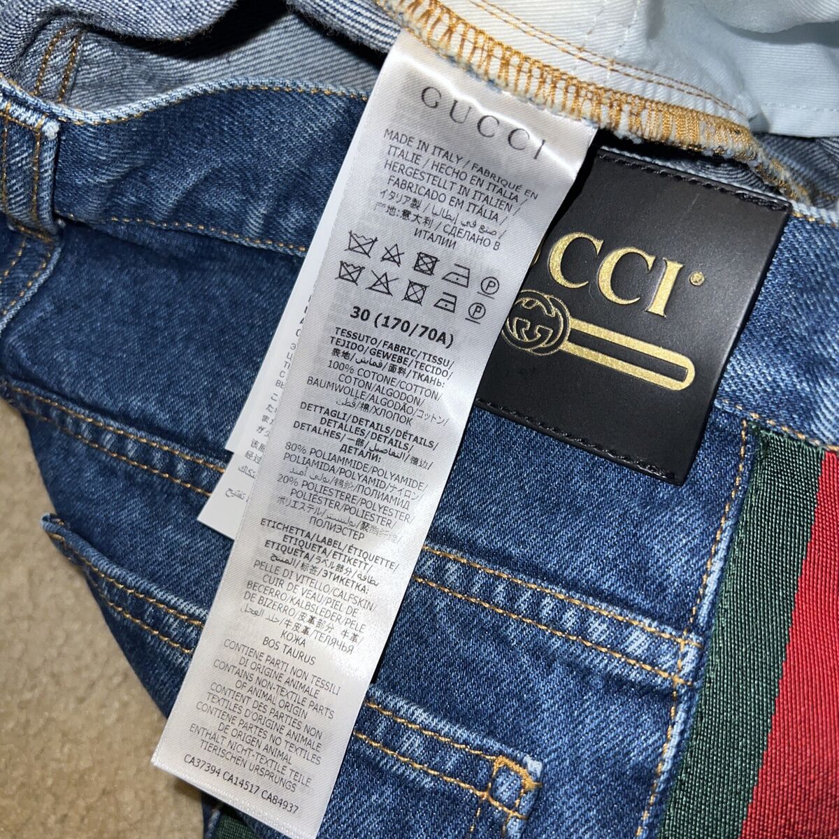 Gucci Classic Web Stripe Washed Denim Petroleum Straight Gucci Classic Web Stripe Washed Denim Petroleum Straight