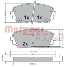 Original Metzger brake pad set disc brake 1170361 for Kia