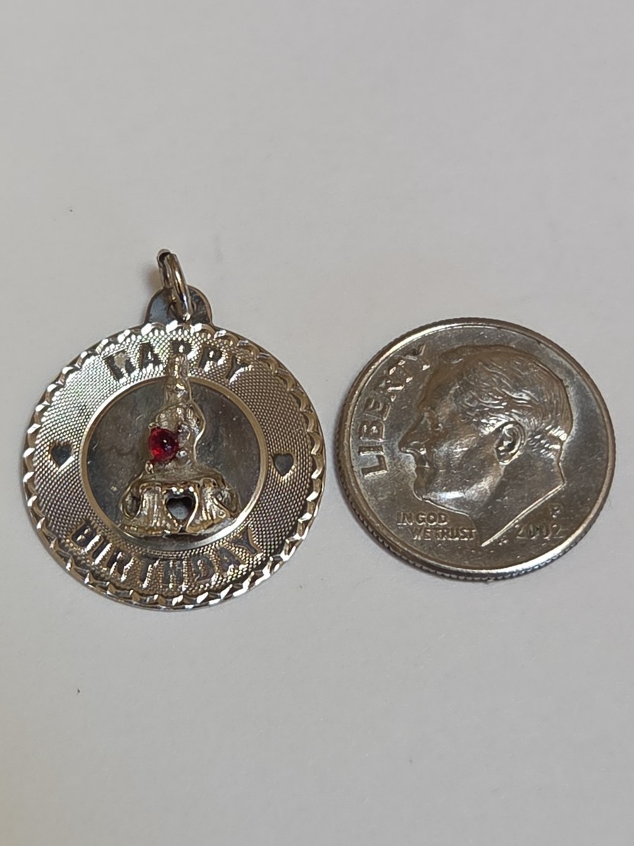 Sterling Silver ~ Happy Birthday Charm ~ RARE GEMSTONE! ~ BIRTHDAY CAKE ~VINTAGE View 4