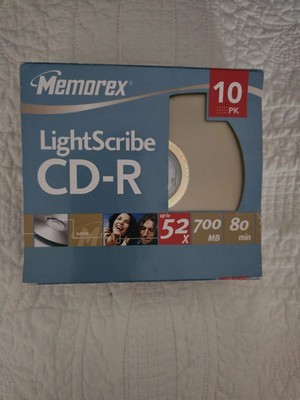 Memorex LightScribe Recordable CD-R 10 Pack 52x 700MB 80min Jewel Case Packaging