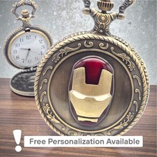 Red Gold Helmet Pocket Watch   Personalized Enamel Armor Design Vintage Gift
