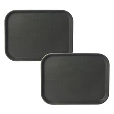 2 PCS Restaurant Non Slip Trays 16x12 Inch Rubber Lined Rectangular Black