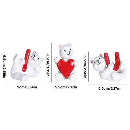 3Pcs Cute Love Heart White Bear Resins Figurine Ornaments for Anniversaries Gift - Picture 8 of 8