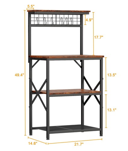 Kitchen Bakers Rack with Hutch, Coffee Bar Station 4 Tiers, Microwave Oven St... - Picture 2 of 8