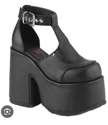 DEMONIA CAMEL 103 WOMEN'S 5'' CHUNKY HEEL PLATFORM T-STRAP SANDEL SHOES SIZE 8