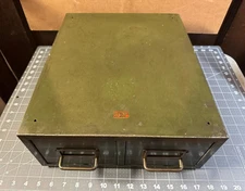 Vintage Weis Olive Drab Army?  2 Drawer Index Card Catalog Filing Cabinet Box