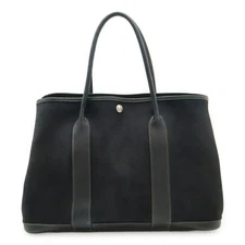 Hermes Garden Party Pm Canvas Leather Tote Bag Women Black One Size 638086