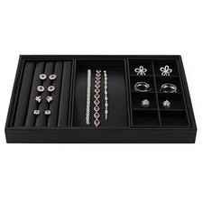 4 in 1 Black Premium Leather Multifunctional Jewelry Display Tray for Rings,E...