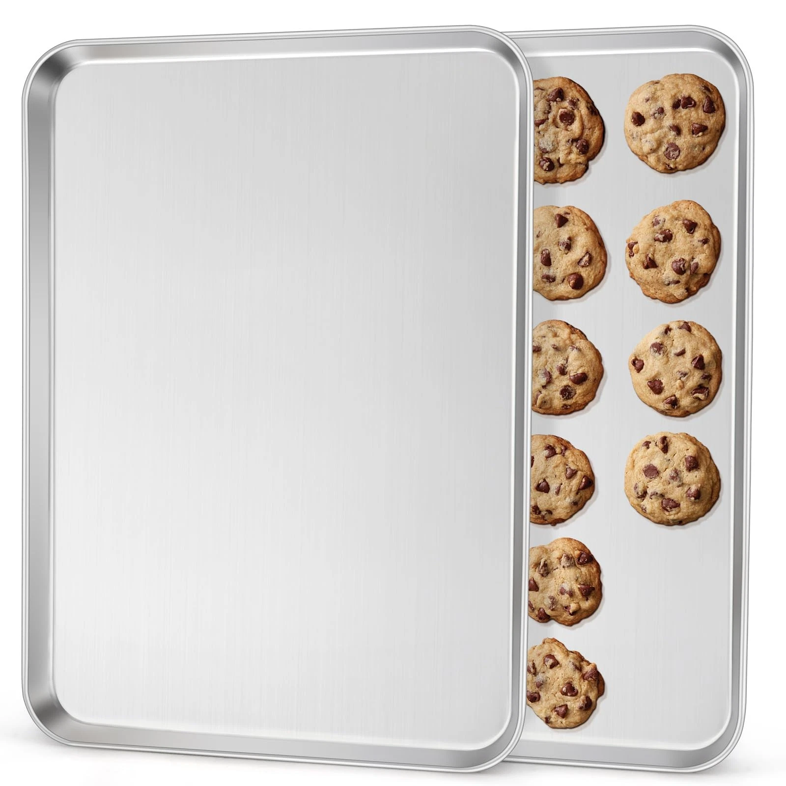 2 Pack 20x14 Inch Stainless Steel Baking Sheet Pan Set Non Slip Cookie Tray Pans