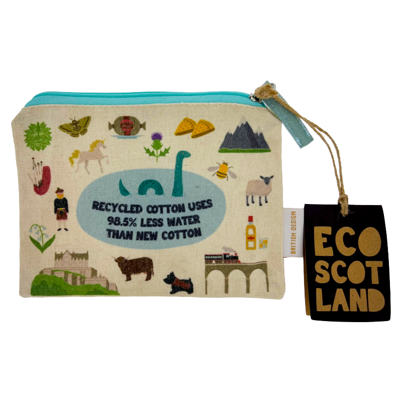 Scotland Flat Purse Pouch Makeup Skincare Recycled Cotton By Milly Green Eco