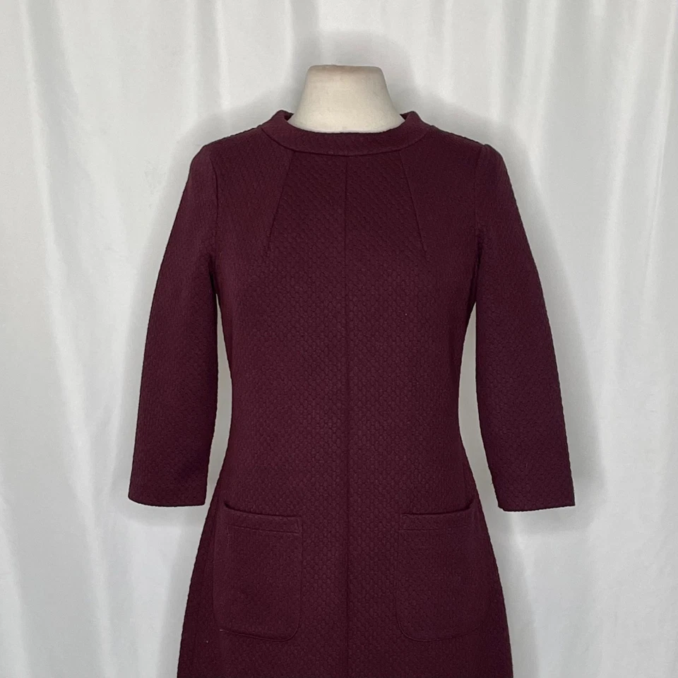 Vestido BODEN Marisol Jacquard Acolchado Parche Bolsillos Ciruela Púrpura Retro 8P 8 Pequeño Foto 3 de 4