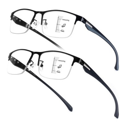 2 Pack Premium Quality Progressive Multifocus Half Frame Reading Glasses for ...