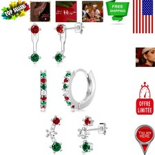 Trendy 3-Pair Christmas Earrings Set: Gold Plated Hypoallergenic Studs  Huggies