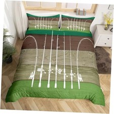 Fish Bedding Set Fishing Gifts for Men,Ice Fishing Gear Duvet Twin Multi 18